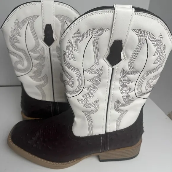 Roper Bumps Ostrich Square Toe Cowboy  Mens Brown White Casual Boots Size 8.5