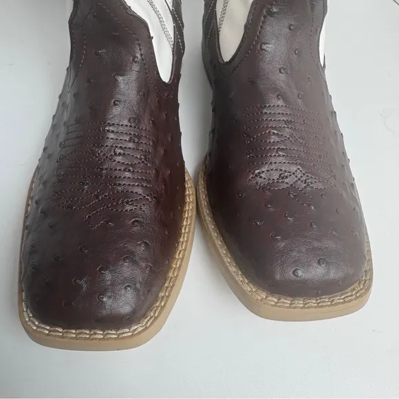 Roper Bumps Ostrich Square Toe Cowboy  Mens Brown White Casual Boots Size 8.5