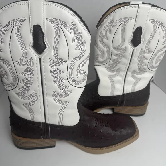 Roper Bumps Ostrich Square Toe Cowboy  Mens Brown White Casual Boots Size 8.5