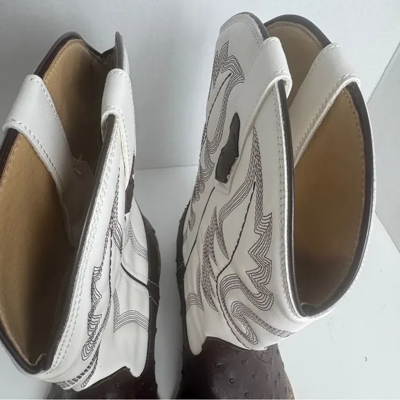 Roper Bumps Ostrich Square Toe Cowboy  Mens Brown White Casual Boots Size 8.5