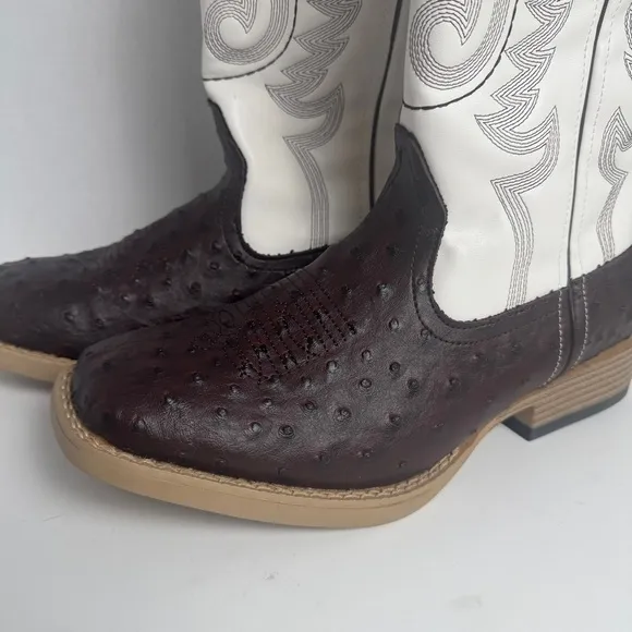 Roper Bumps Ostrich Square Toe Cowboy  Mens Brown White Casual Boots Size 8.5
