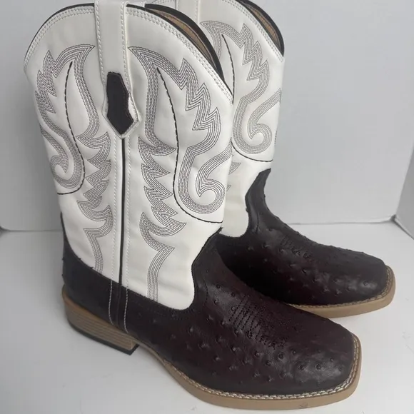 Roper Bumps Ostrich Square Toe Cowboy  Mens Brown White Casual Boots Size 8.5