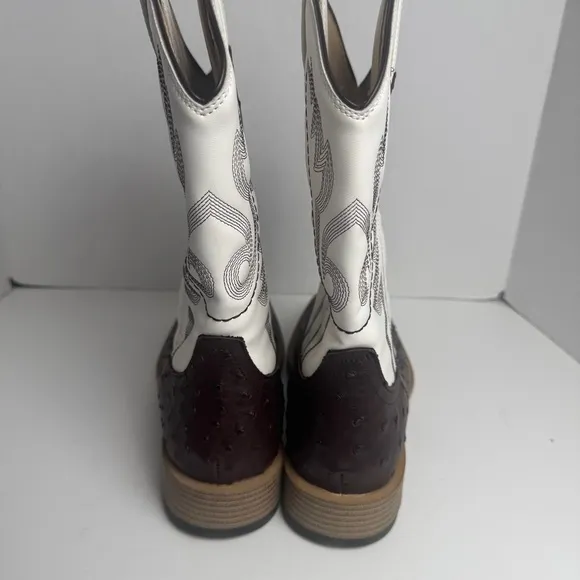 Roper Bumps Ostrich Square Toe Cowboy  Mens Brown White Casual Boots Size 8.5