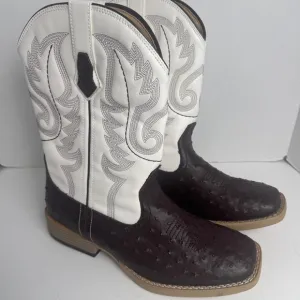 Roper Bumps Ostrich Square Toe Cowboy  Mens Brown White Casual Boots Size 8.5