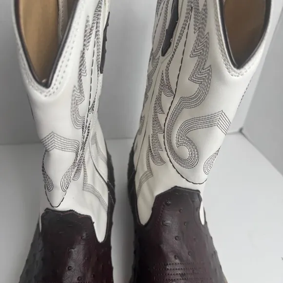 Roper Bumps Ostrich Square Toe Cowboy  Mens Brown White Casual Boots Size 8.5