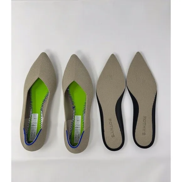 Rothys Women Sandals Light Pewter Point II Flats Knitted Slip On Casual Size 6.5