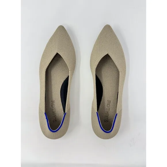 Rothys Women Sandals Light Pewter Point II Flats Knitted Slip On Casual Size 6.5