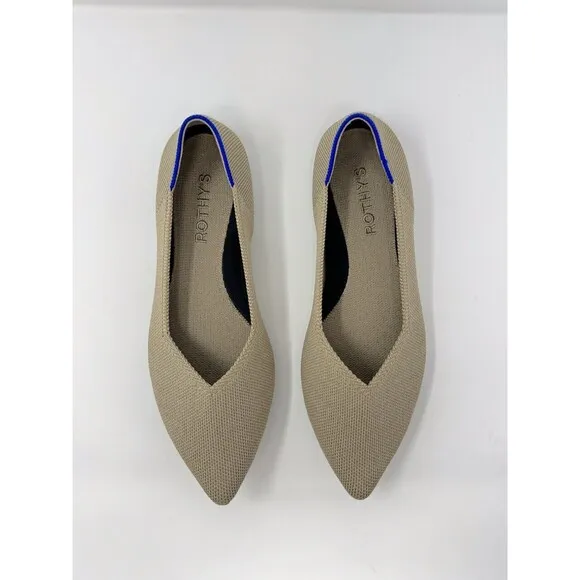 Rothys Women Sandals Light Pewter Point II Flats Knitted Slip On Casual Size 6.5