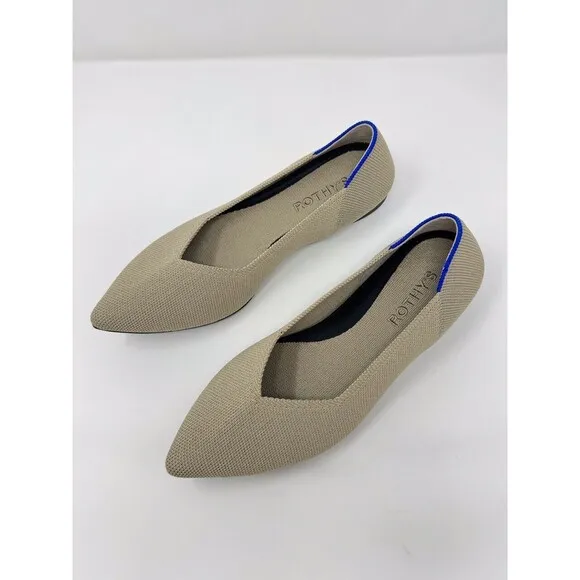 Rothys Women Sandals Light Pewter Point II Flats Knitted Slip On Casual Size 6.5