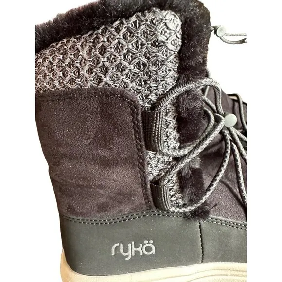 Ryka Aubonne Boots Womens 6 Water Repellant Faux Leather Warm Faux Fur Bungee