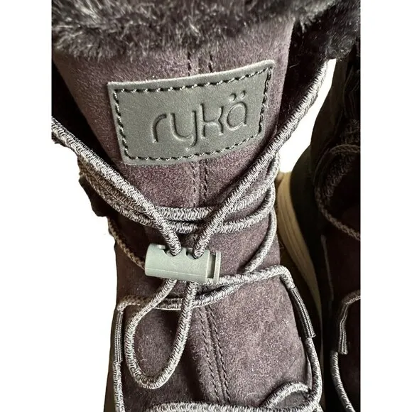 Ryka Aubonne Boots Womens 6 Water Repellant Faux Leather Warm Faux Fur Bungee