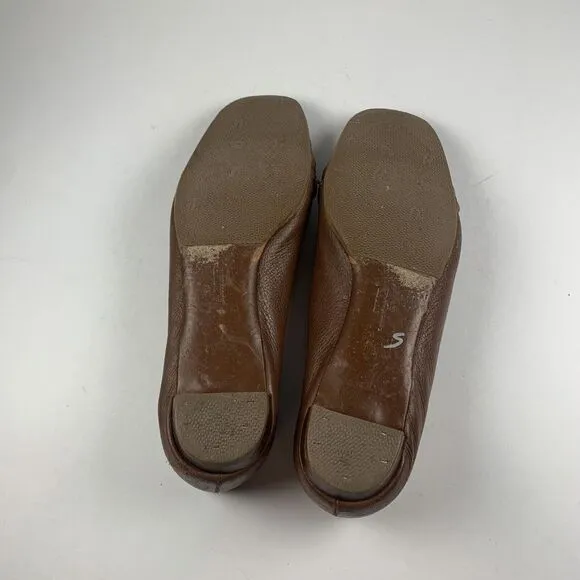 Salvatore‎ Ferragamo Ballet Flats Women 9 Brown Leather Leaf Applique Shoes