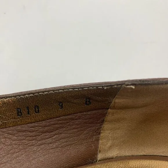 Salvatore‎ Ferragamo Ballet Flats Women 9 Brown Leather Leaf Applique Shoes