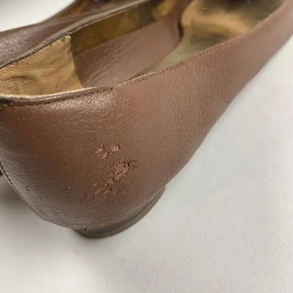 Salvatore‎ Ferragamo Ballet Flats Women 9 Brown Leather Leaf Applique Shoes