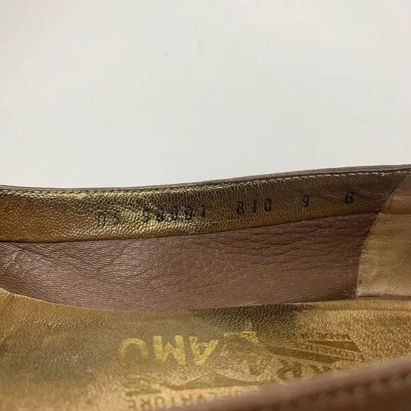Salvatore‎ Ferragamo Ballet Flats Women 9 Brown Leather Leaf Applique Shoes