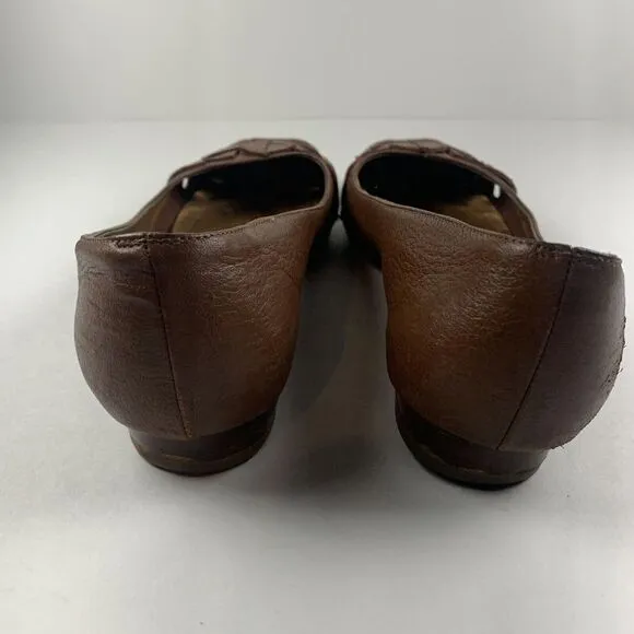 Salvatore‎ Ferragamo Ballet Flats Women 9 Brown Leather Leaf Applique Shoes
