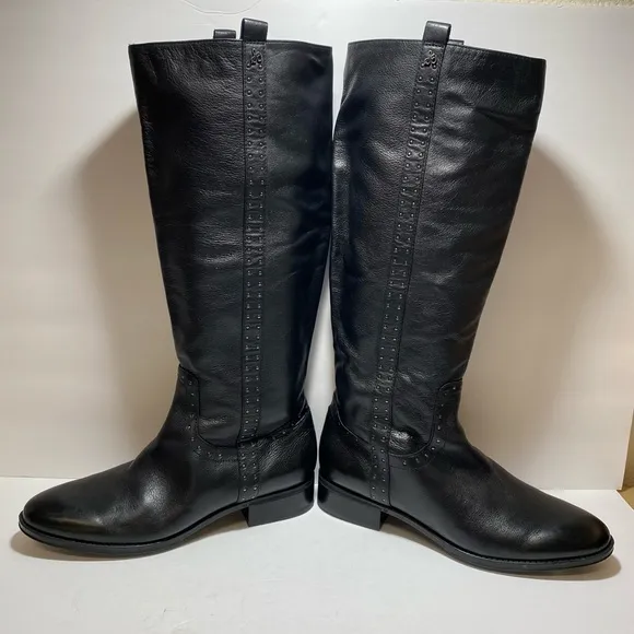 Sam Edelman &quot;Prina” Studded Soft Black Leather Knee High Riding Boots size 11