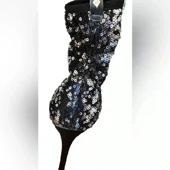Sam Edelman Black Olson Galaxy Sequin Stiletto Sock Bootie Size 9.5 Sparkle