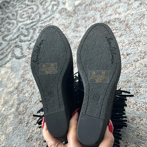Sam Edelman Black Suede Leather Fringe Studded Kemper Wedge Boots Black 8.5