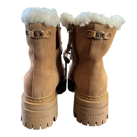 Sam Edelman Kyler Suede Shearling Trim Lace Up Combat Boots Cozy Warm NEW Size 6