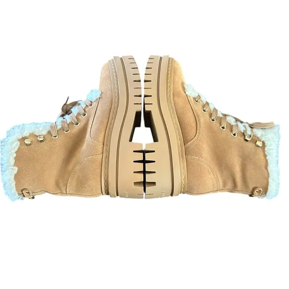 Sam Edelman Kyler Suede Shearling Trim Lace Up Combat Boots Cozy Warm NEW Size 6
