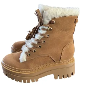 Sam Edelman Kyler Suede Shearling Trim Lace Up Combat Boots Cozy Warm NEW Size 6