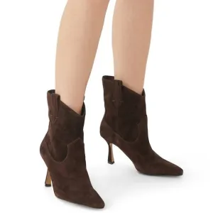 Sam Edelman Moe Boots Western Stiletto Heels Pointed Toe Chocolate Suede Sz 7.5M
