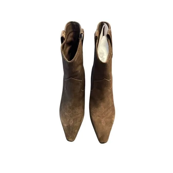 Sam Edelman Moe Boots Western Stiletto Heels Pointed Toe Chocolate Suede Sz 7.5M