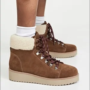SAM EDELMAN Suede Franc Ankle Shearling Warm Boots Toffee Brown 5.5 Medium NWT