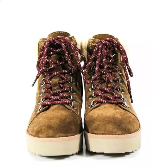 SAM EDELMAN Suede Franc Ankle Shearling Warm Boots Toffee Brown 5.5 Medium NWT