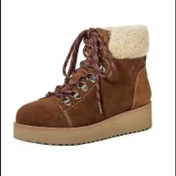 SAM EDELMAN Suede Franc Ankle Shearling Warm Boots Toffee Brown 5.5 Medium NWT
