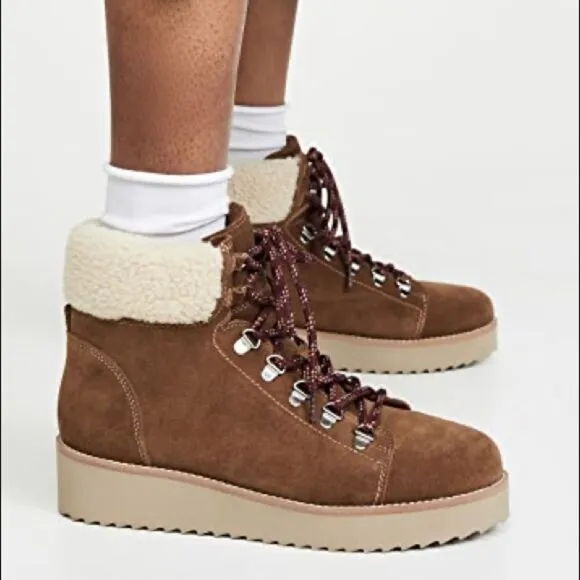 SAM EDELMAN Suede Franc Ankle Shearling Warm Boots Toffee Brown 5.5 Medium NWT