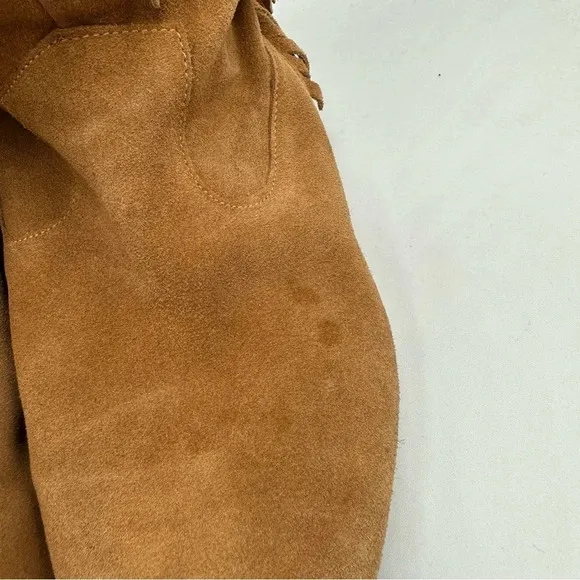 Sam Edelman Utah Brown Suede Fringe Moccasin Boots Mid-Calf Pull On Women’s 6.5