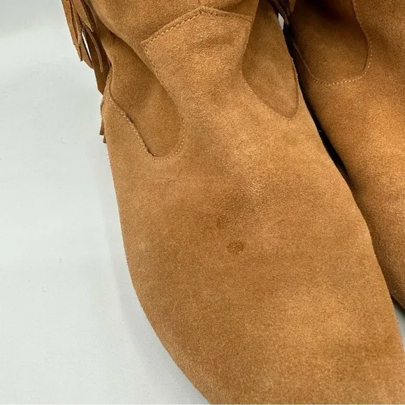 Sam Edelman Utah Brown Suede Fringe Moccasin Boots Mid-Calf Pull On Women’s 6.5
