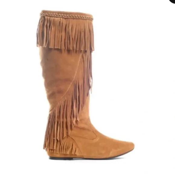 Sam Edelman Utah Brown Suede Fringe Moccasin Boots Mid-Calf Pull On Women’s 6.5