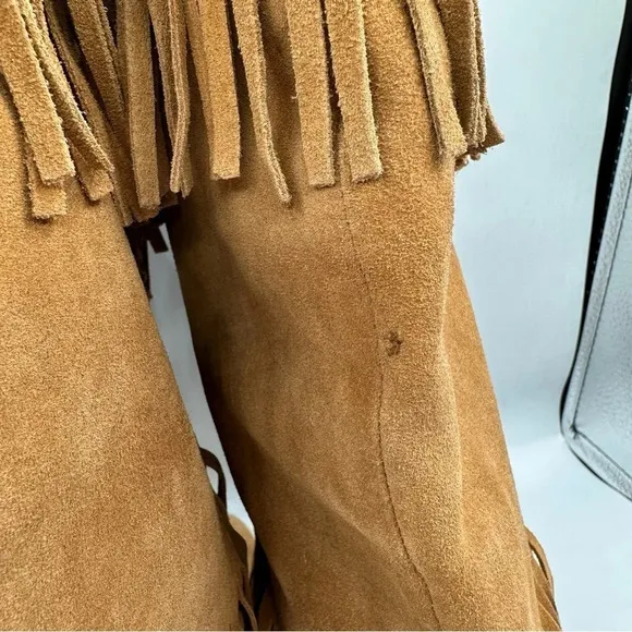 Sam Edelman Utah Brown Suede Fringe Moccasin Boots Mid-Calf Pull On Women’s 6.5