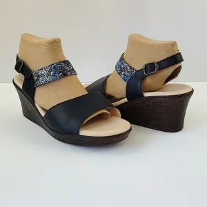 SAS Heather Quarter Strap Wedge Sandal Navy Size 8.5W