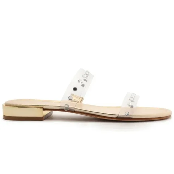 SCHUTZ “ARIELLE” GOLD &amp; CLEAR SLIDE SANDALS🆕