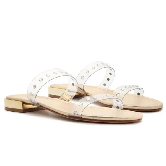 SCHUTZ “ARIELLE” GOLD &amp; CLEAR SLIDE SANDALS🆕