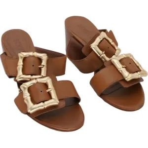 Schutz Enola Sporty Leather Slide Sandals Women's Brown 6.5