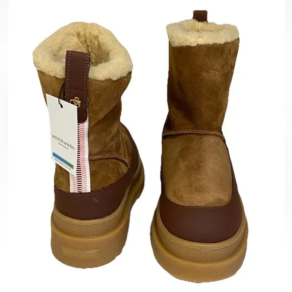 Scotch &amp; Soda 🇵🇹 Aubri Suede Wool Sheepskin Lined Boots Tan Brown Size 39/US 7.5
