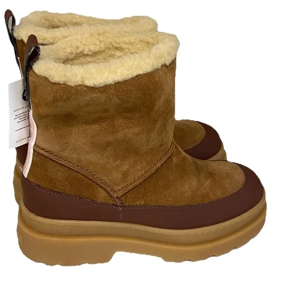 Scotch &amp; Soda 🇵🇹 Aubri Suede Wool Sheepskin Lined Boots Tan Brown Size 39/US 7.5