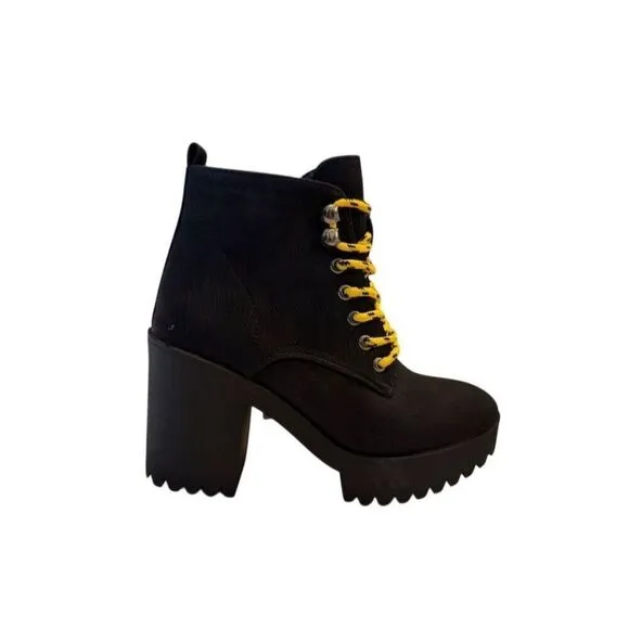 Seven7 Women's Black Platform Ankle Boots Size 8 Lace-Up Casual Platform