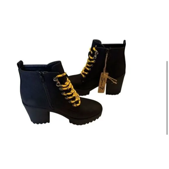 Seven7 Women's Black Platform Ankle Boots Size 8 Lace-Up Casual Platform
