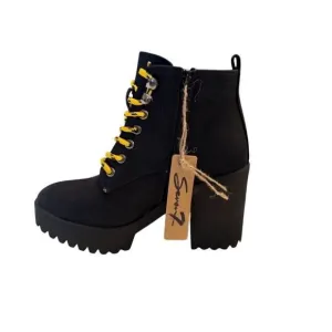 Seven7 Women's Black Platform Ankle Boots Size 8 Lace-Up Casual Platform