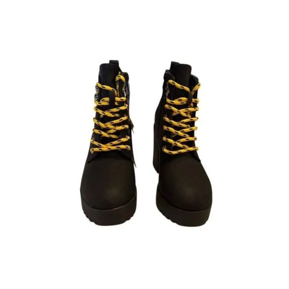 Seven7 Women's Black Platform Ankle Boots Size 8 Lace-Up Casual Platform