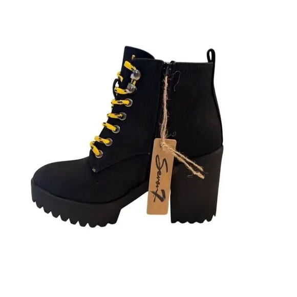 Seven7 Women's Black Platform Ankle Boots Size 8 Lace-Up Casual Platform