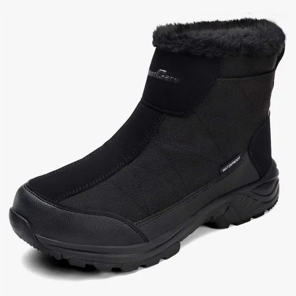 Silentcare Men's Warm Fur Lined Ankle Snow Boots Waterproof Anti-Slip