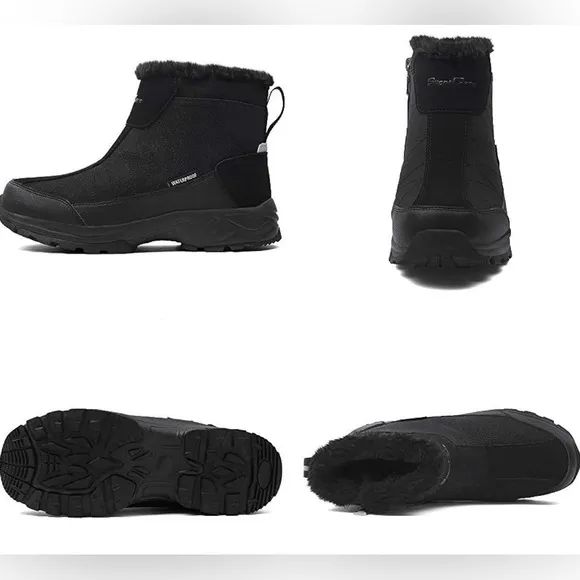 Silentcare Men's Warm Fur Lined Ankle Snow Boots Waterproof Anti-Slip