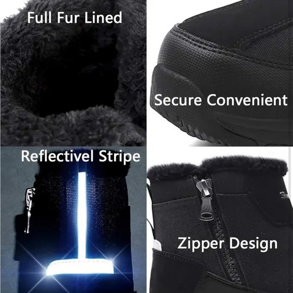 Silentcare Men's Warm Fur Lined Ankle Snow Boots Waterproof Anti-Slip